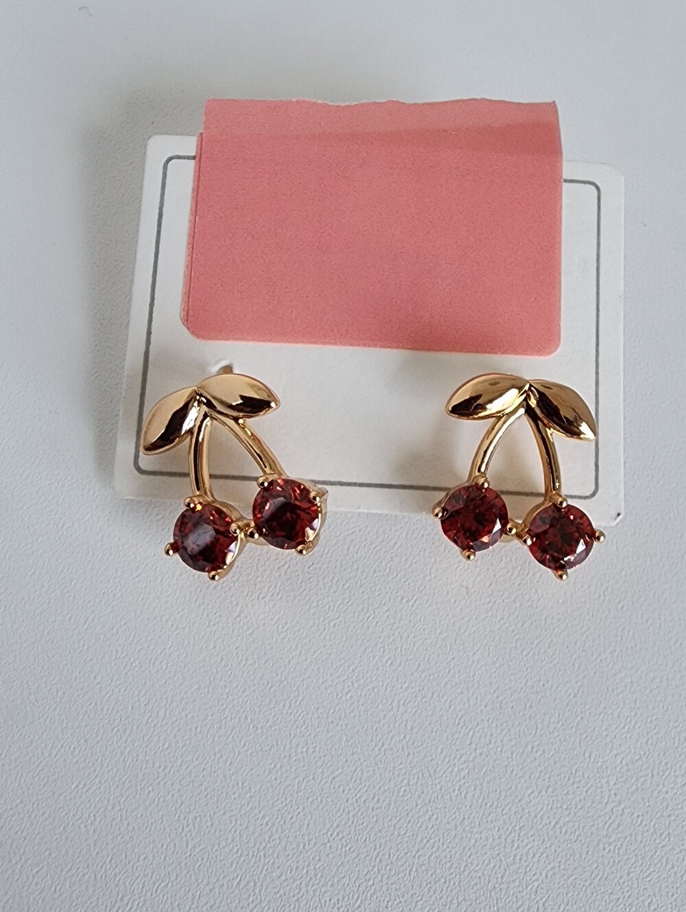 Rose Gold Plated Cherry Earrings Red CZ Crystal Fruit Dangle Statement
